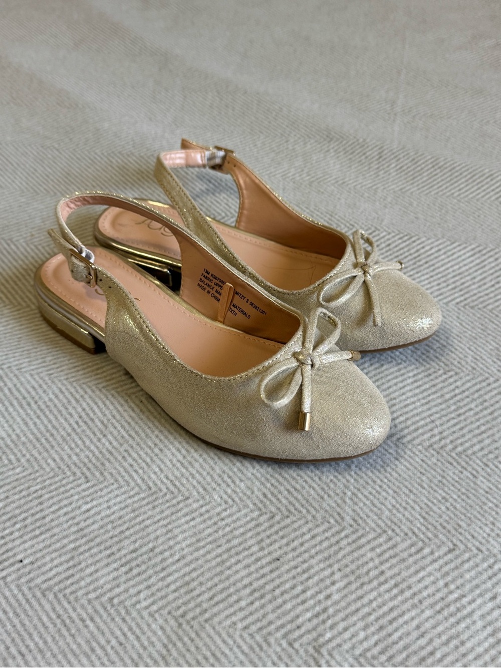 Sugar Metallic Gold Slingback Flats with Bow Accent size 13